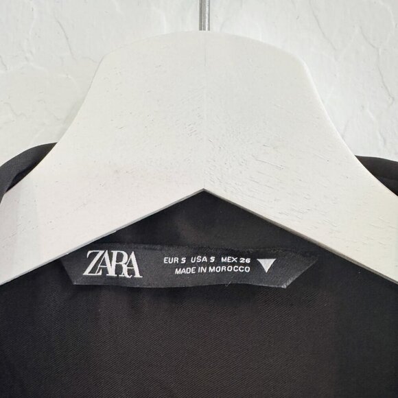 Zara Satin Collared Ruched Side Tie Mini Slip Dress Party Cocktail Black Small - Picture 6 of 10